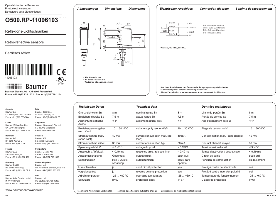 Baumer O500.RP-GW1B.72CU User Manual | 4 pages