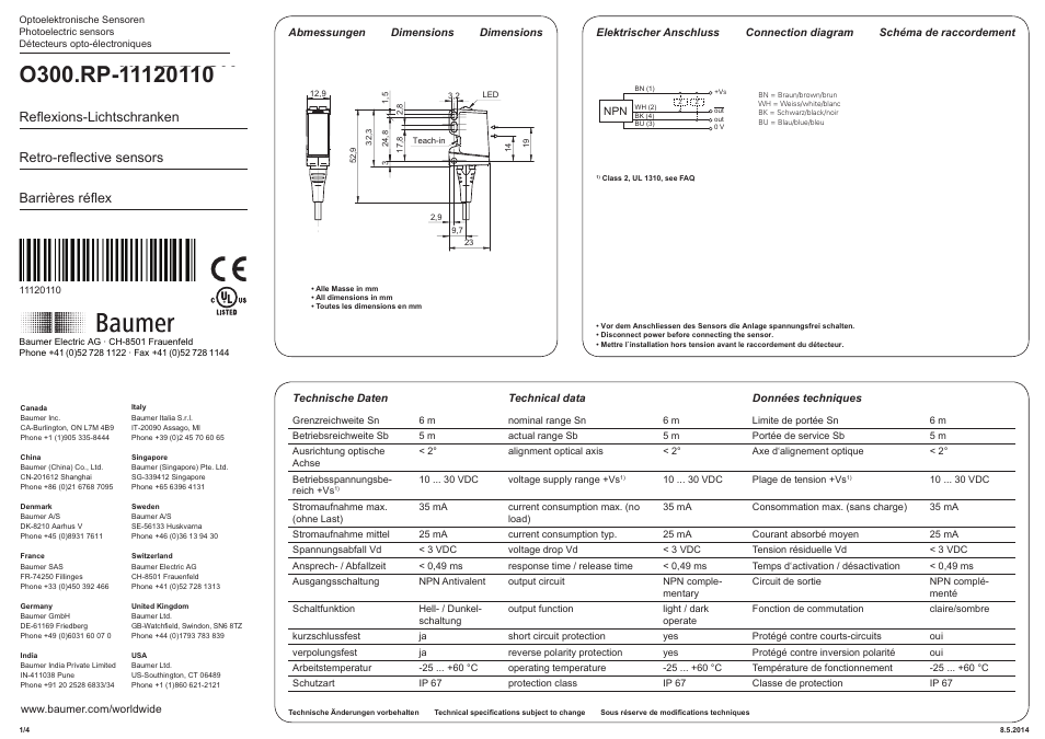 Baumer O300.RP-NV1T.72CU User Manual | 4 pages