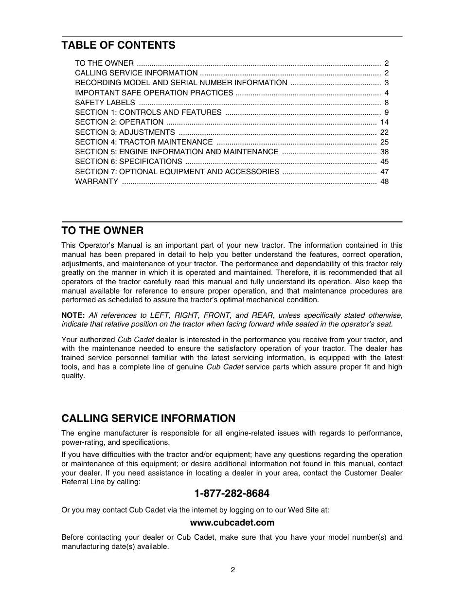 Cub Cadet 5264D User Manual | Page 2 / 48