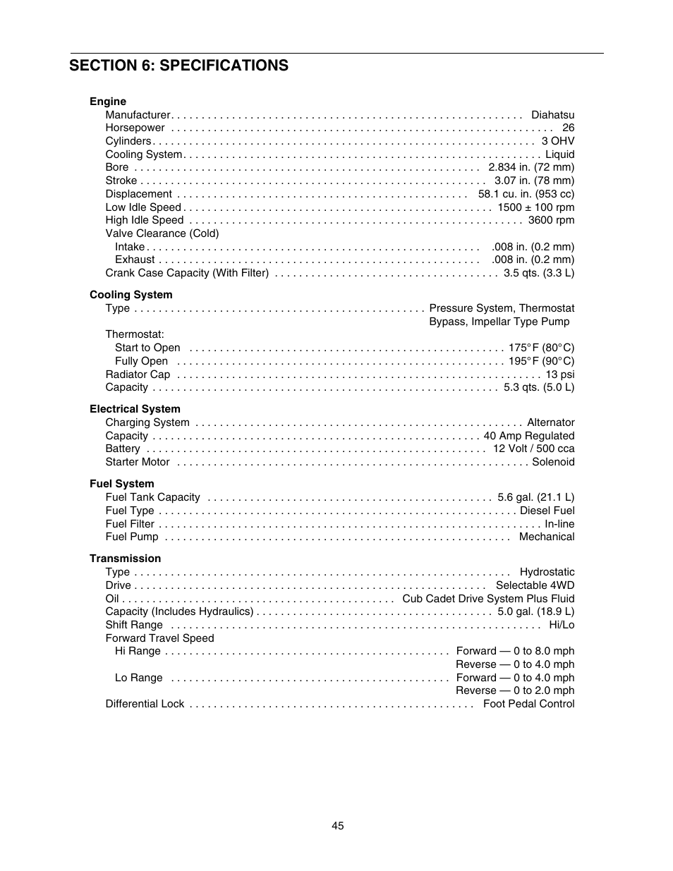 Cub Cadet 5264D User Manual | Page 45 / 48