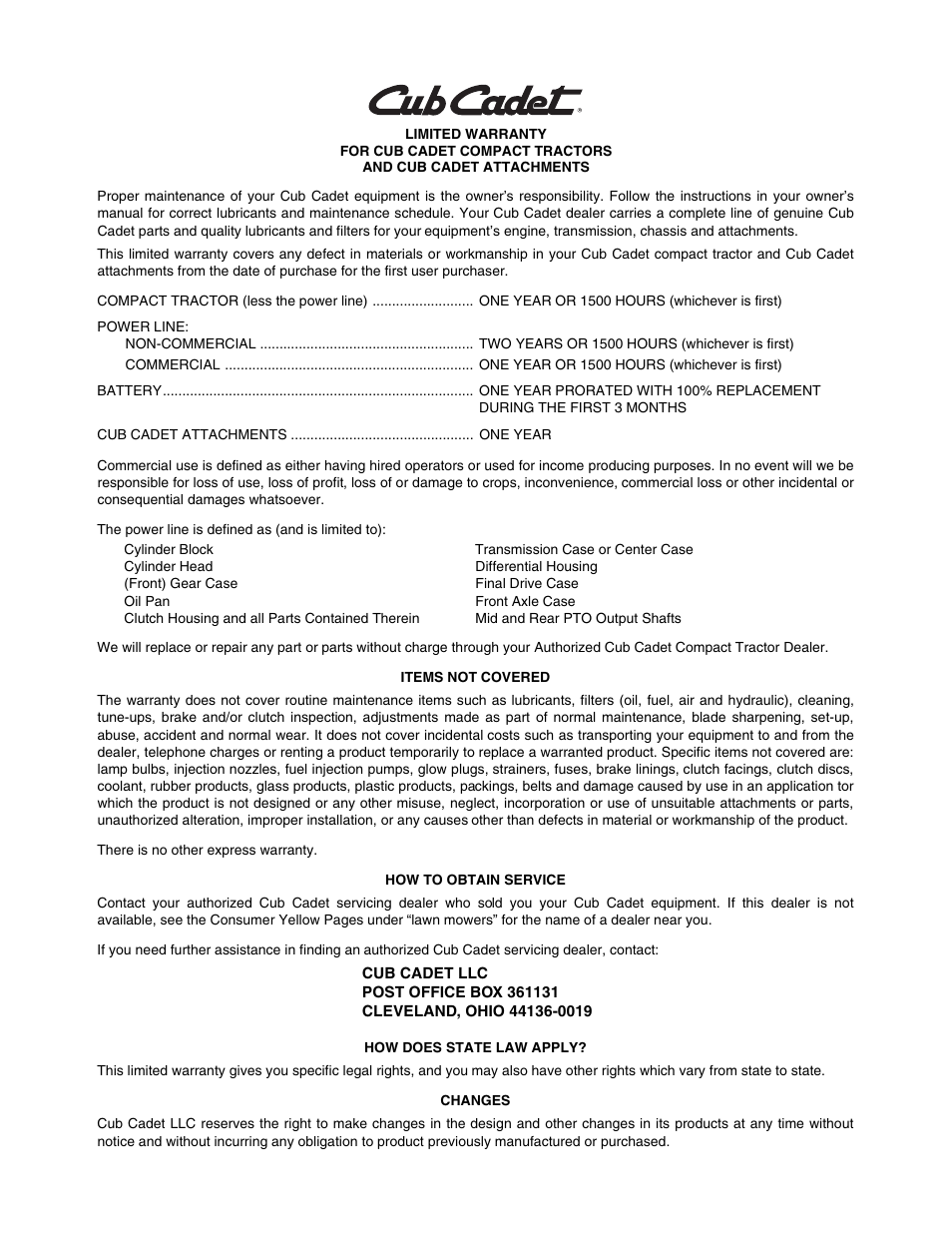 Cub Cadet 5264D User Manual | Page 48 / 48