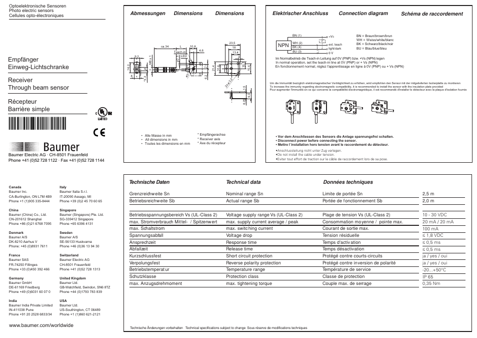 Baumer FECK 07N6901/KS35A User Manual | 2 pages