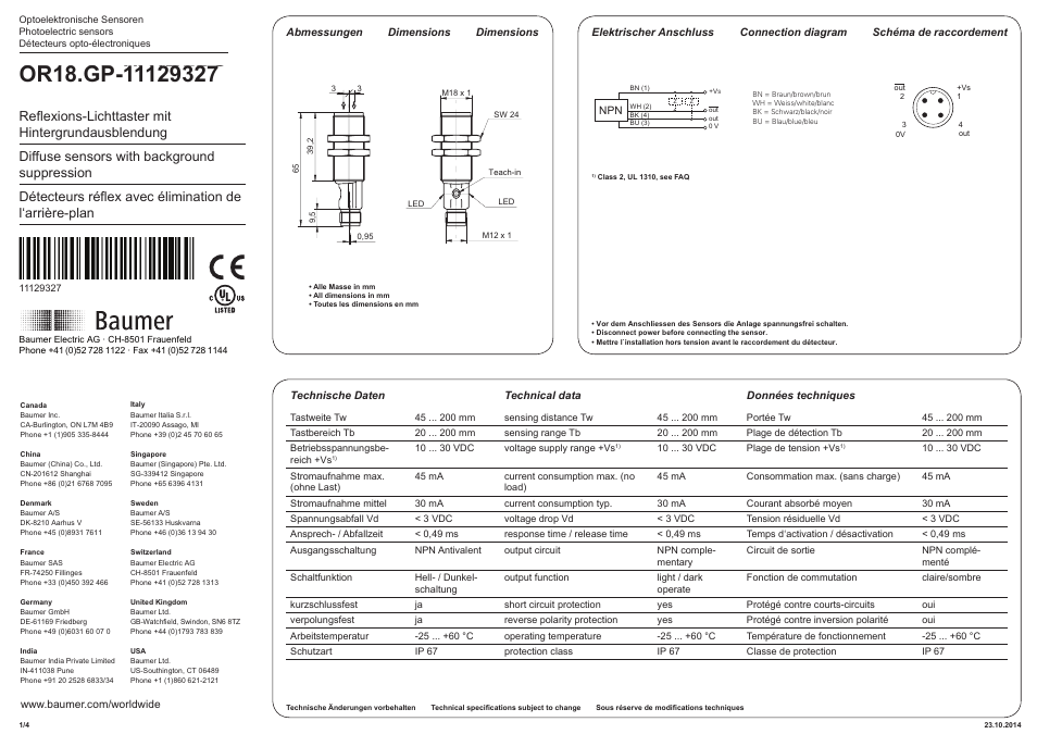 Baumer OR18.GP-NV1T.7BO User Manual | 4 pages