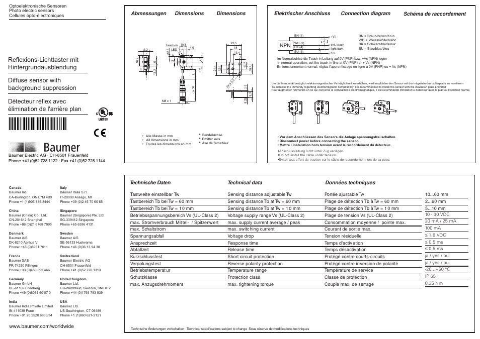 Baumer FHDK 07N6901/KS35A User Manual | 2 pages