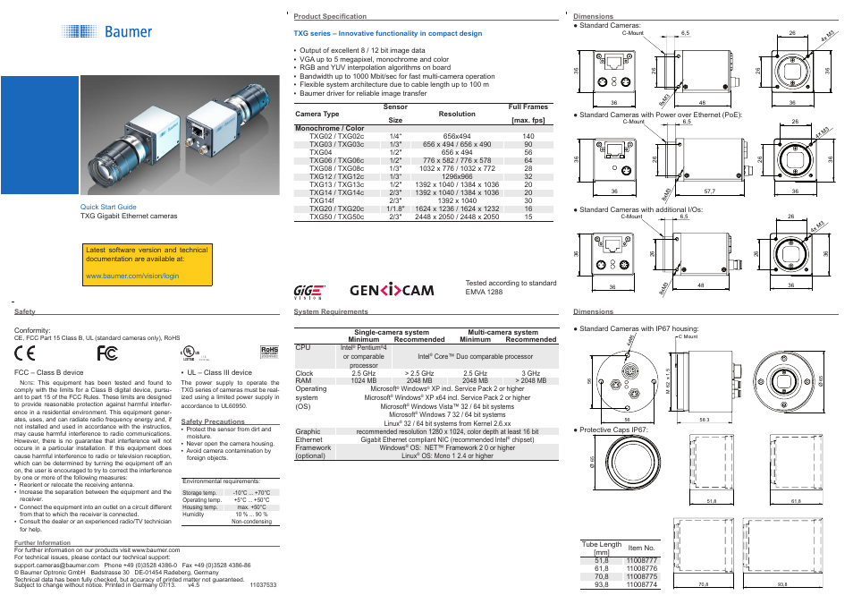 Baumer TXG cameras User Manual | 2 pages