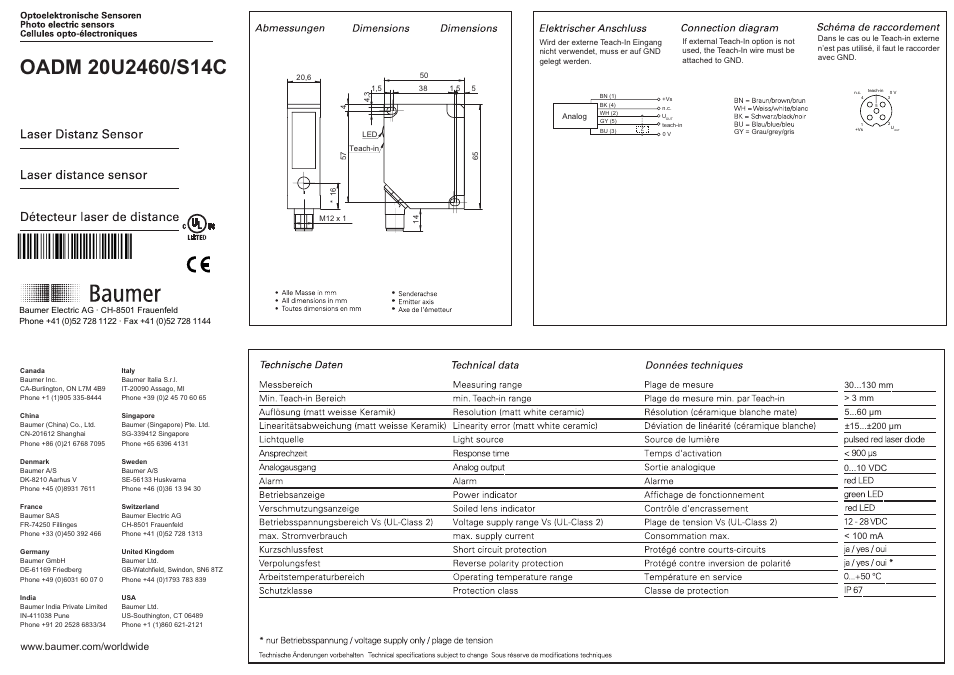 Baumer OADM 20U2460/S14C User Manual | 4 pages