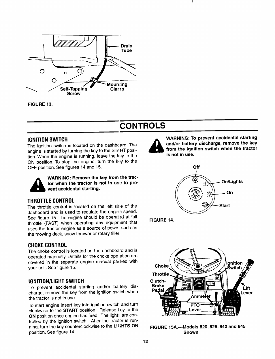 Controls | Bolens 840 thru 849 User Manual | Page 12 / 24