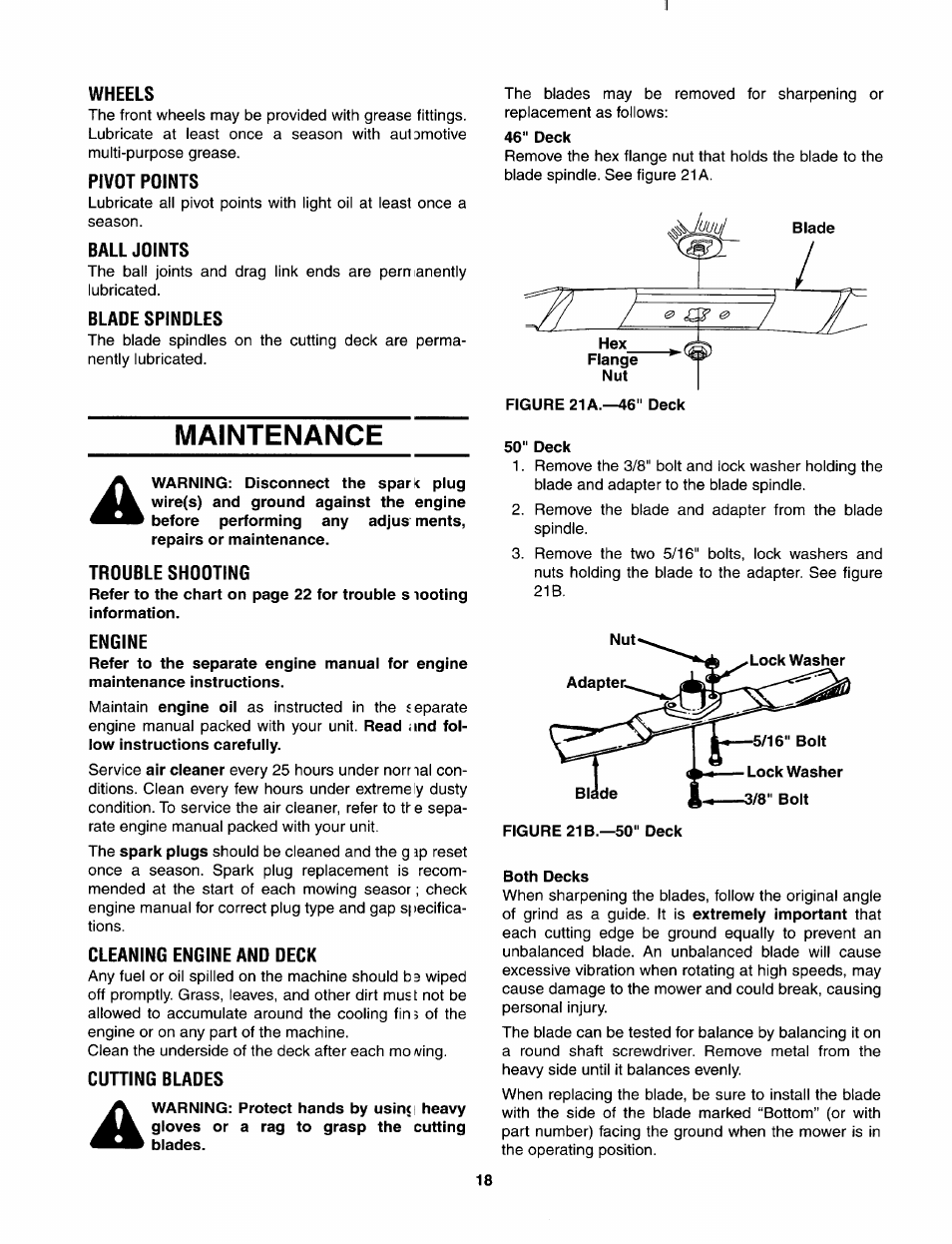 Maintenance, 46" deck, 50" deck | Figure 21b.—50" deck both decks | Bolens 840 thru 849 User Manual | Page 18 / 24