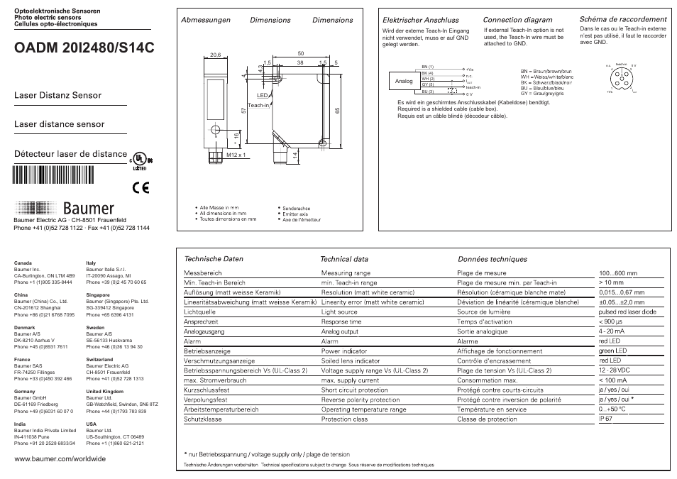 Baumer OADM 20I2480/S14C User Manual | 4 pages