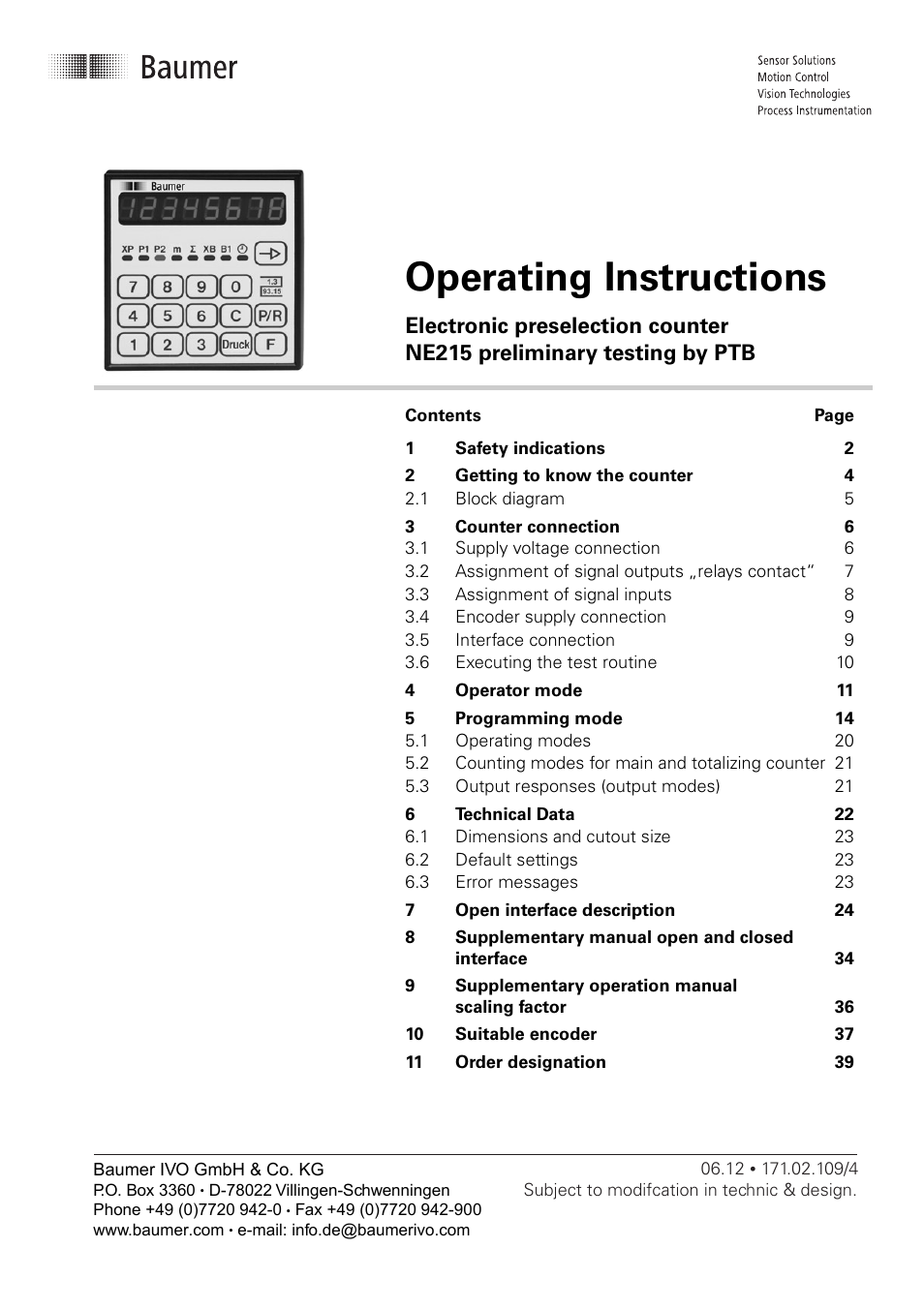 Baumer NE215 User Manual | 40 pages