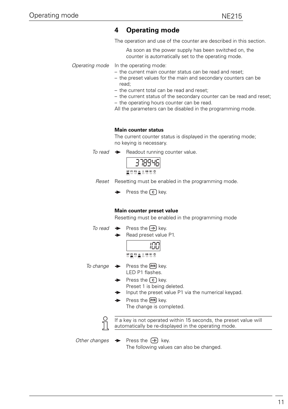 Ne215 operating mode 4 operating mode | Baumer NE215 User Manual | Page 11 / 40