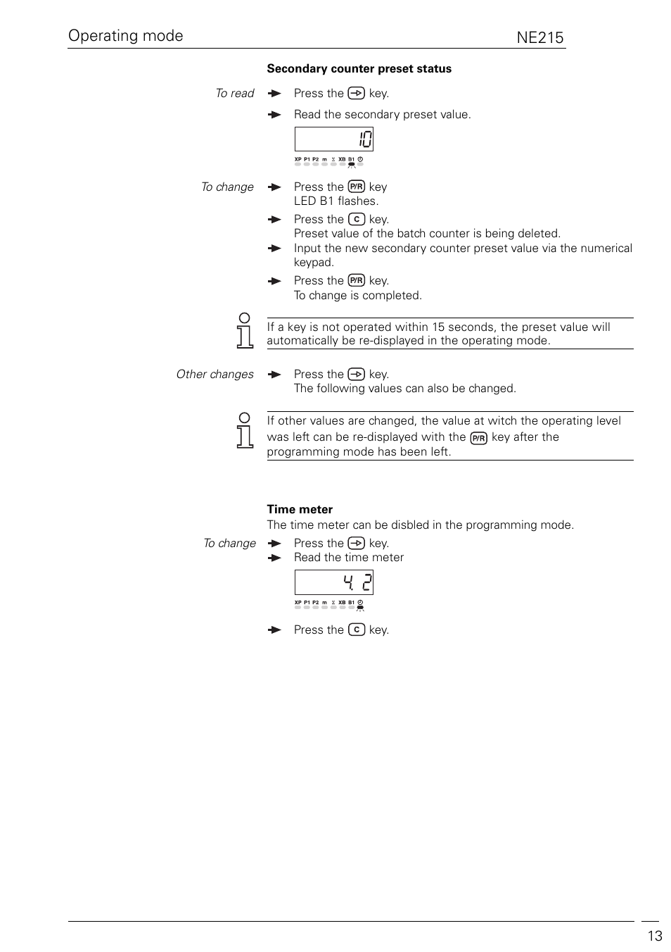 Ne215 operating mode | Baumer NE215 User Manual | Page 13 / 40