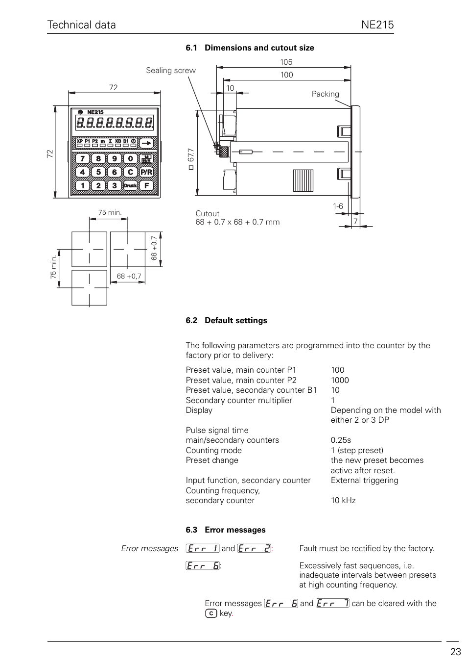 Ne215 technical data | Baumer NE215 User Manual | Page 23 / 40
