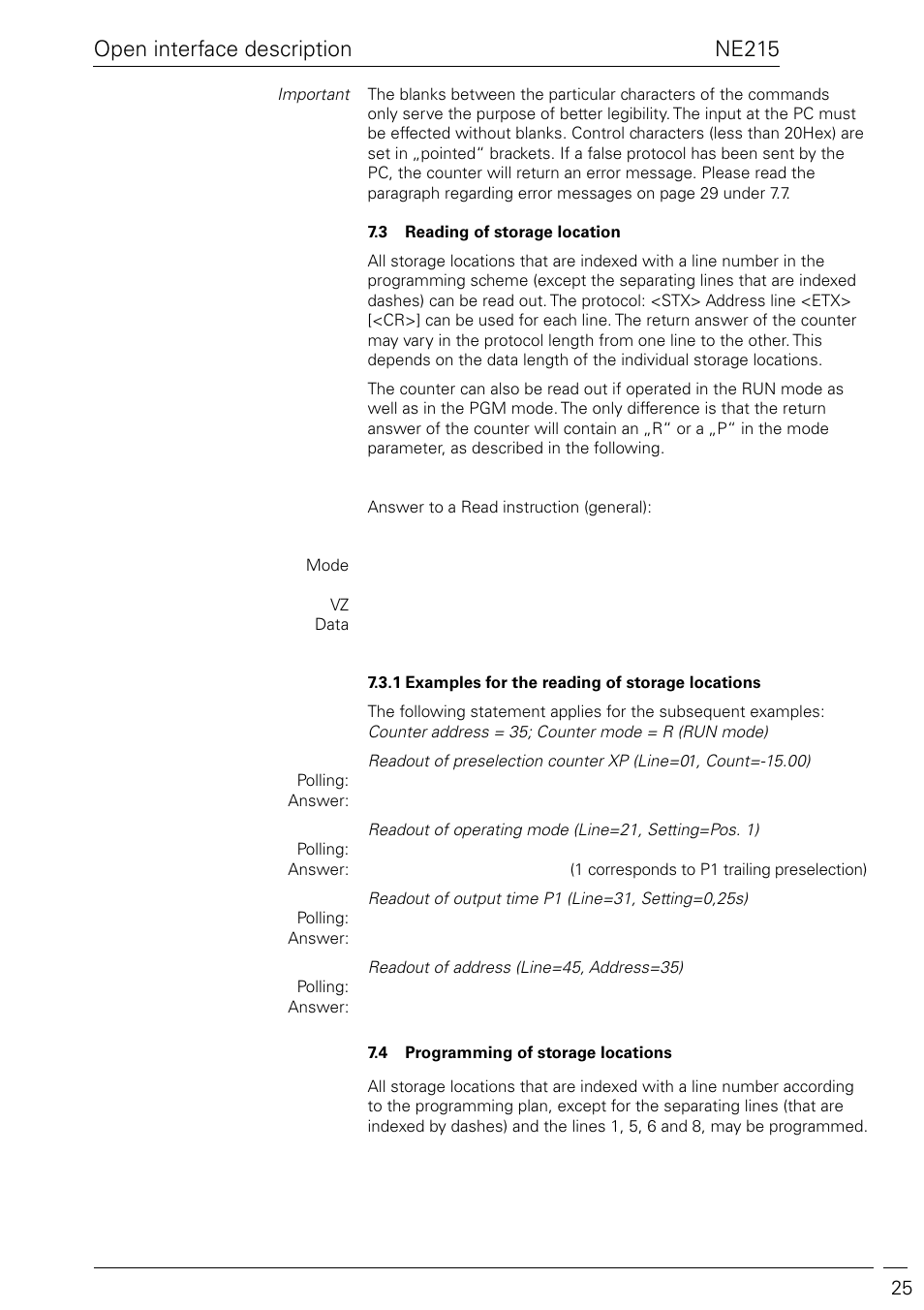 Ne215 open interface description | Baumer NE215 User Manual | Page 25 / 40