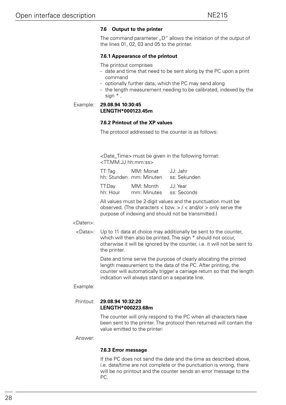 Ne215, Open interface description | Baumer NE215 User Manual | Page 28 / 40