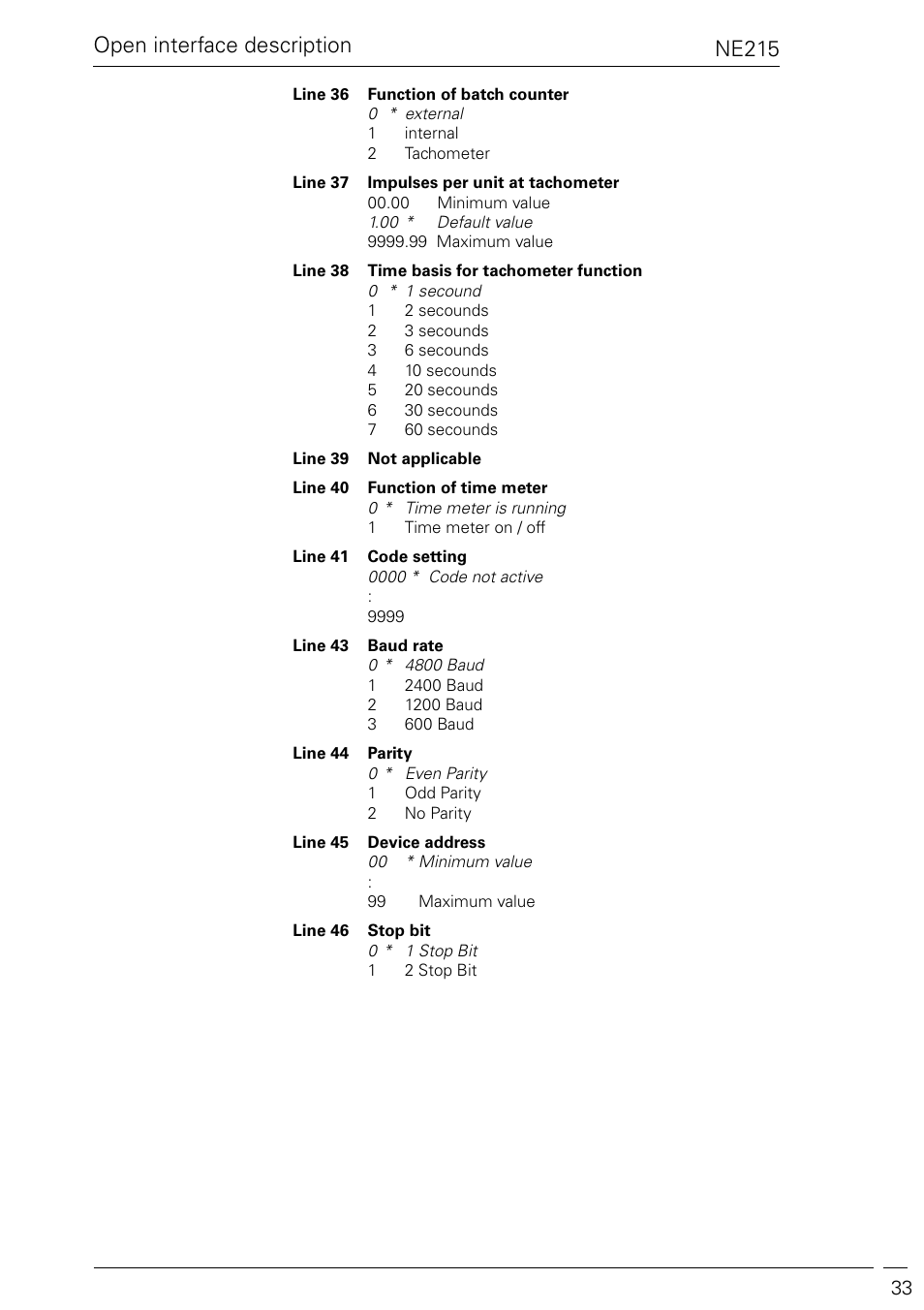 Ne215, Open interface description | Baumer NE215 User Manual | Page 33 / 40
