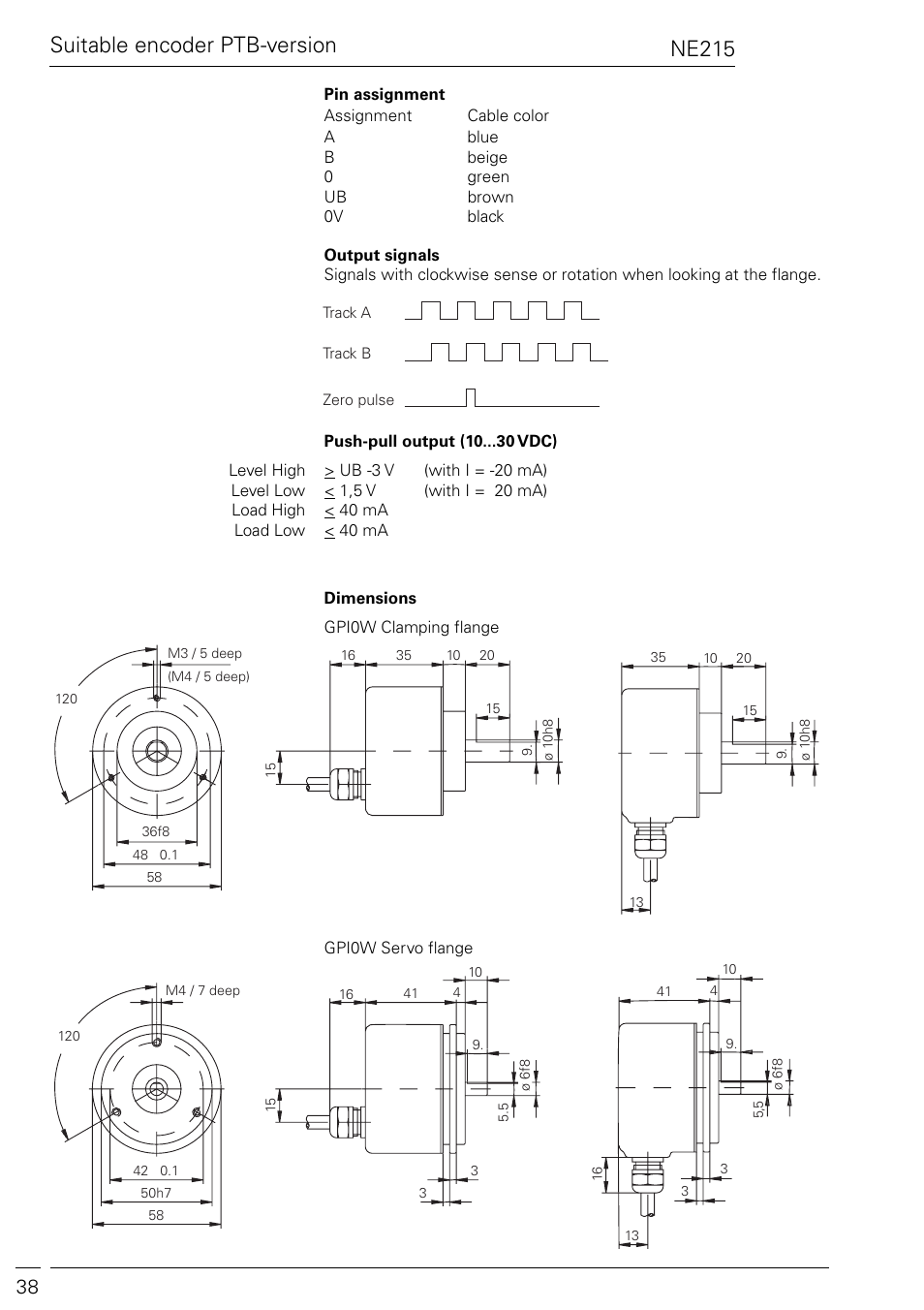 Ne215, Suitable encoder ptb-version | Baumer NE215 User Manual | Page 38 / 40