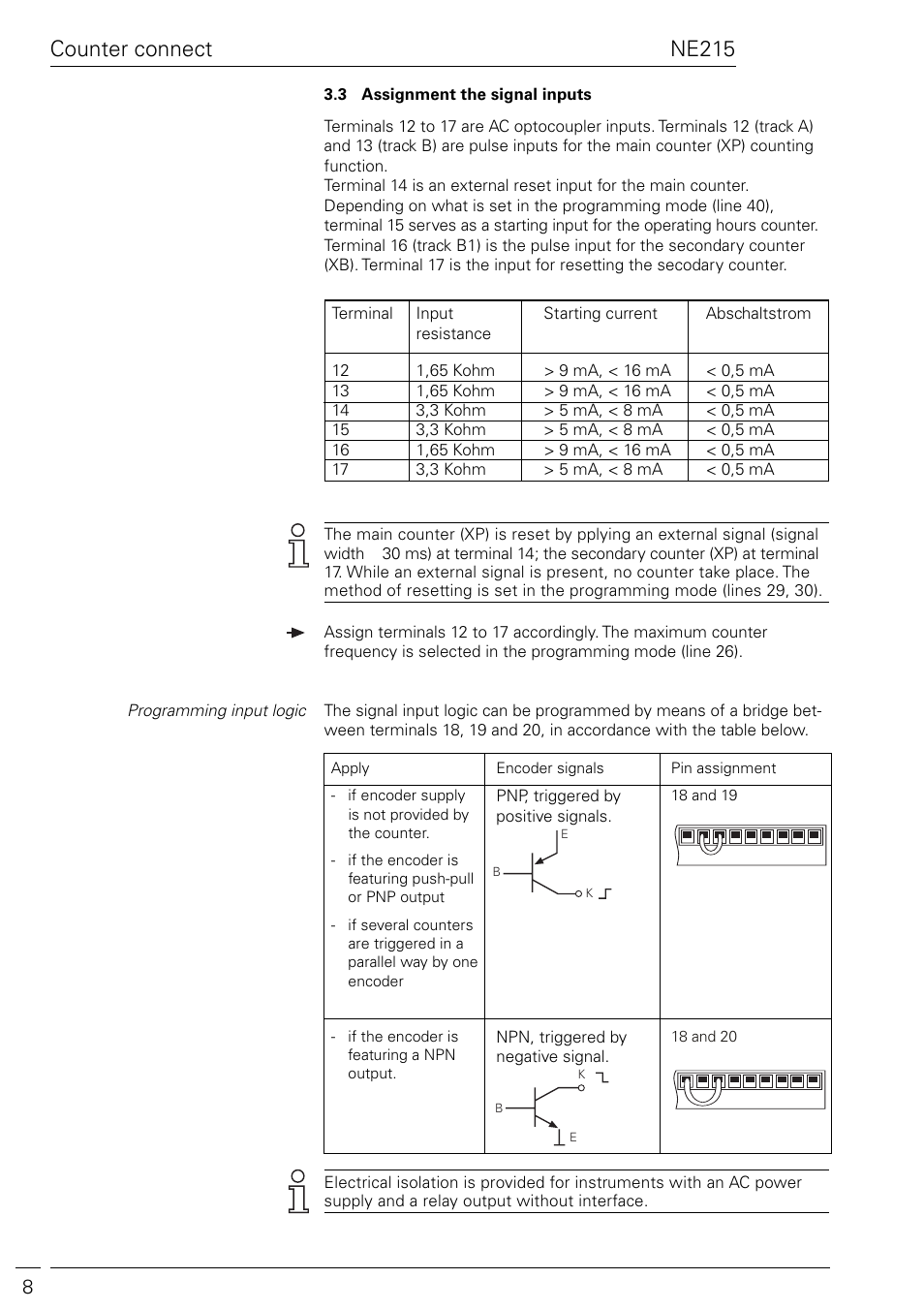 Ne215, Counter connect | Baumer NE215 User Manual | Page 8 / 40