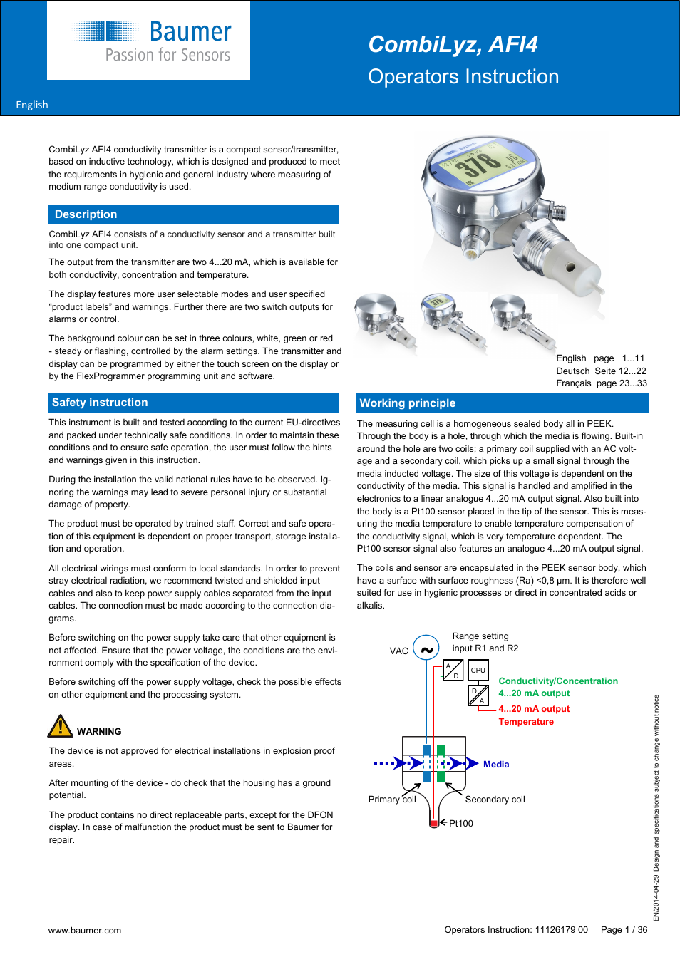 Baumer CombiLyz AFI4 User Manual | 36 pages