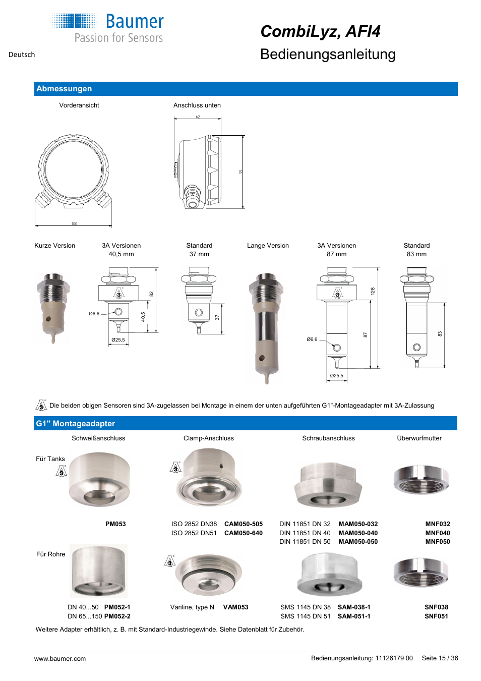Combilyz, afi4, Bedienungsanleitung | Baumer CombiLyz AFI4 User Manual | Page 15 / 36