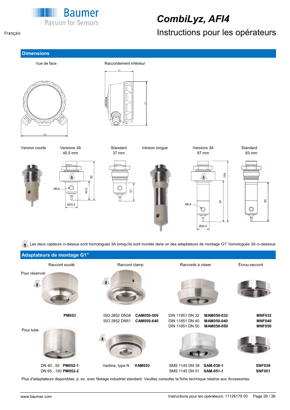 Combilyz, afi4, Instructions pour les opérateurs | Baumer CombiLyz AFI4 User Manual | Page 26 / 36