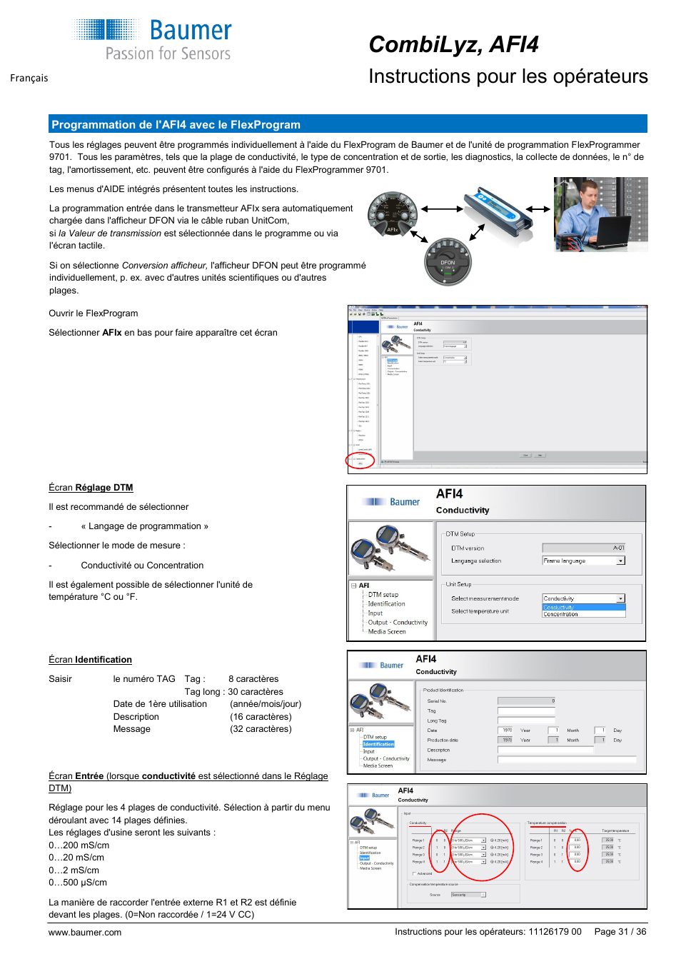 Combilyz, afi4, Instructions pour les opérateurs | Baumer CombiLyz AFI4 User Manual | Page 31 / 36