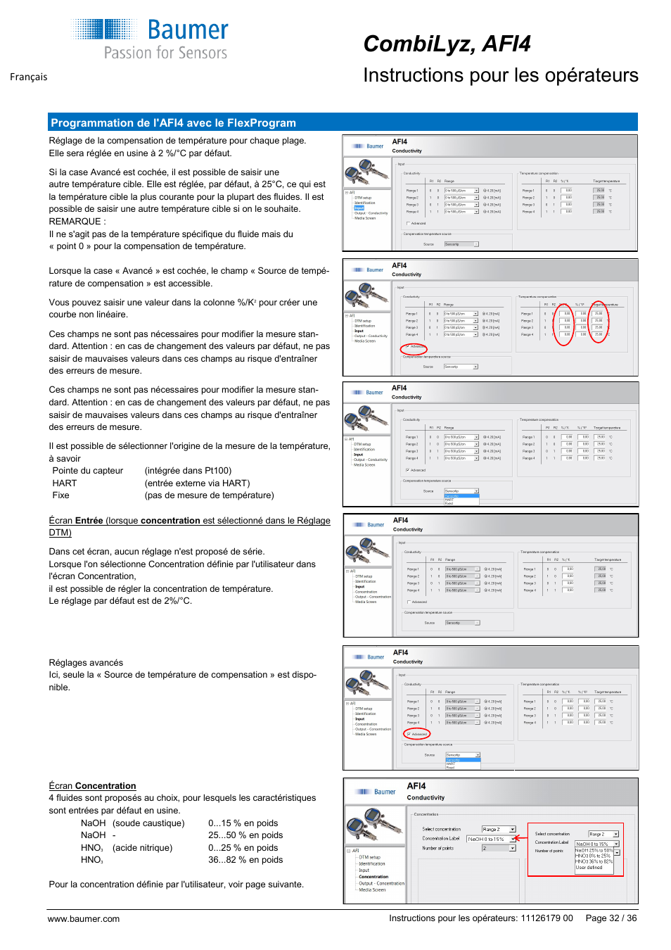 Combilyz, afi4, Instructions pour les opérateurs | Baumer CombiLyz AFI4 User Manual | Page 32 / 36