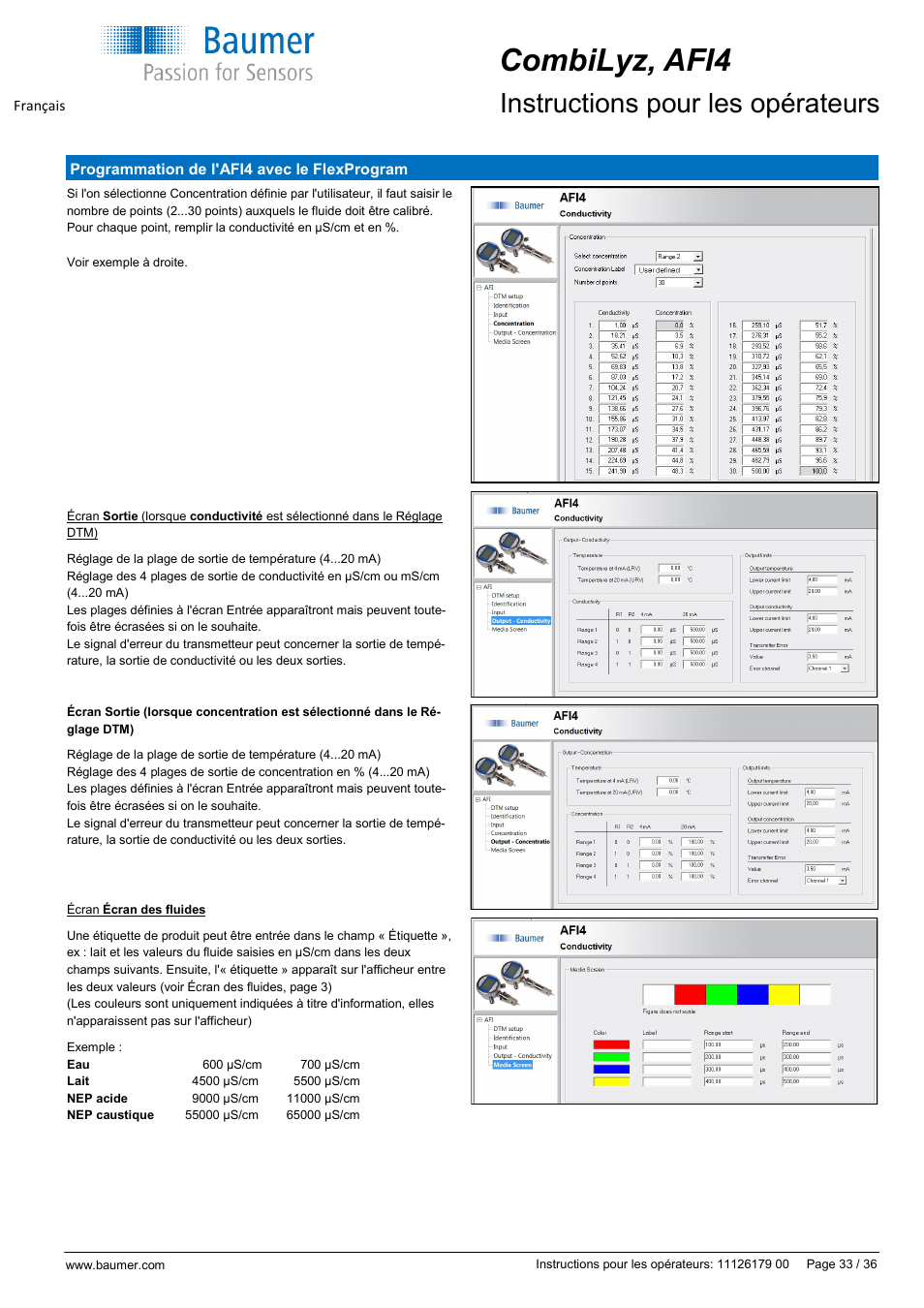 Combilyz, afi4, Instructions pour les opérateurs | Baumer CombiLyz AFI4 User Manual | Page 33 / 36