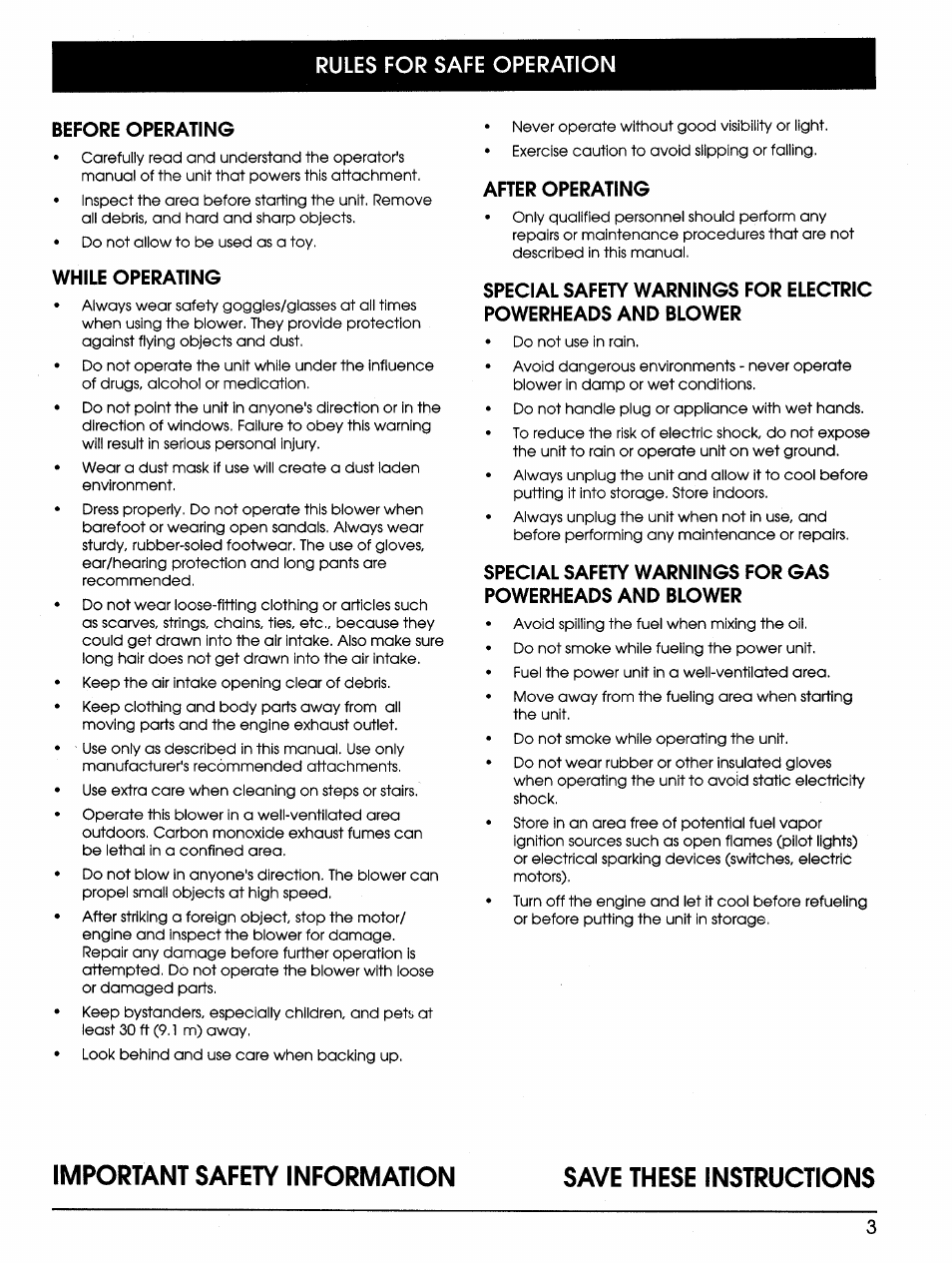 Before operating, While operating, After operating | Bolens TB720r User Manual | Page 3 / 10