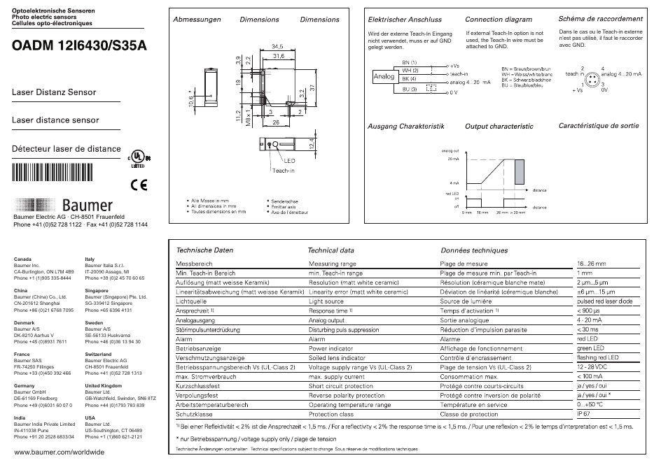Baumer OADM 12I6430/S35A User Manual | 4 pages