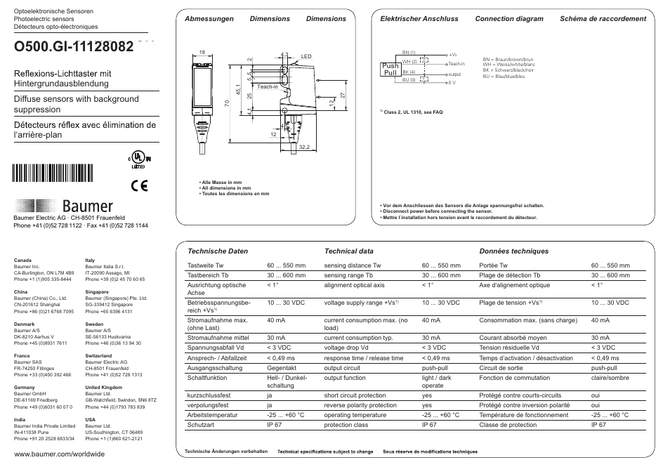 Baumer O500.GI-GW1B.72CU User Manual | 4 pages