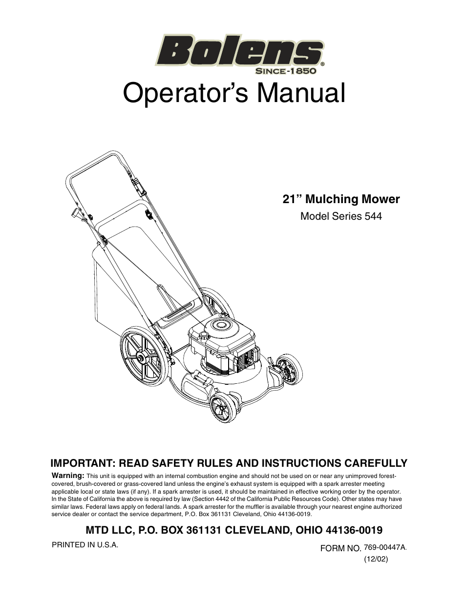 Bolens Series 544 User Manual | 20 pages