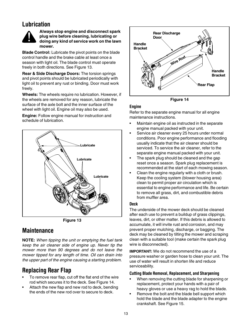Lubrication, Maintenance, Replacing rear flap | Bolens Series 544 User Manual | Page 13 / 20