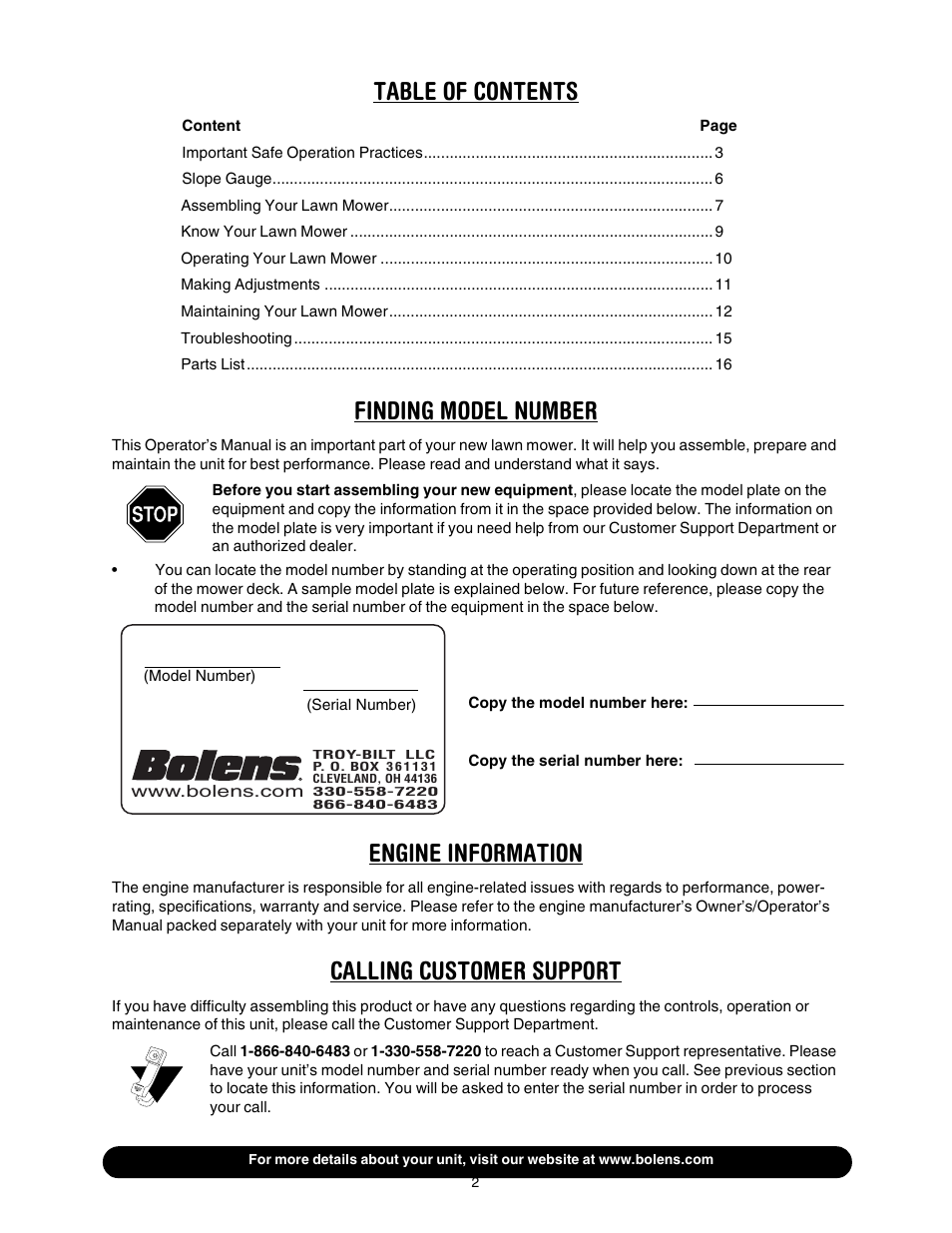 Bolens Series 544 User Manual | Page 2 / 20