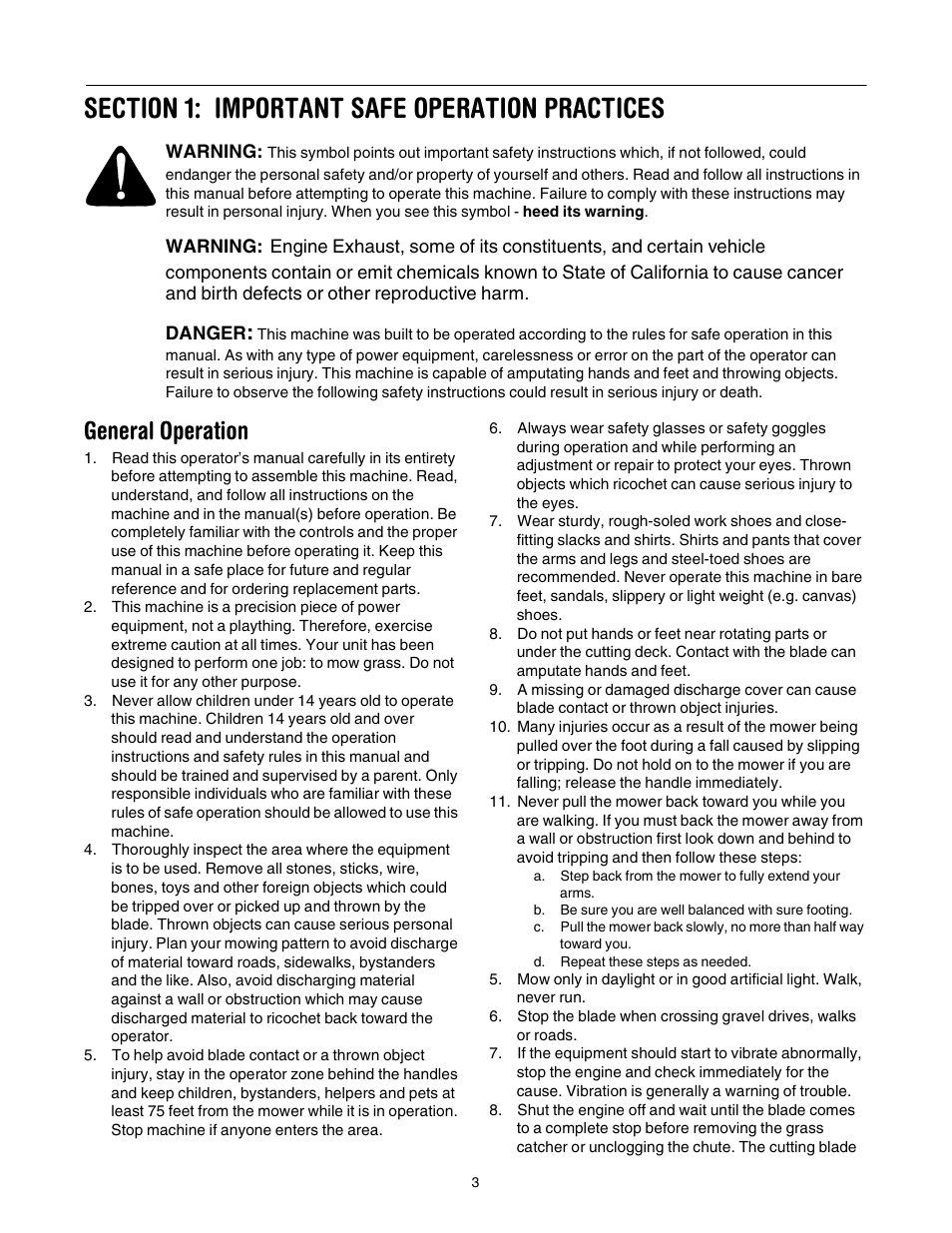 General operation | Bolens Series 544 User Manual | Page 3 / 20