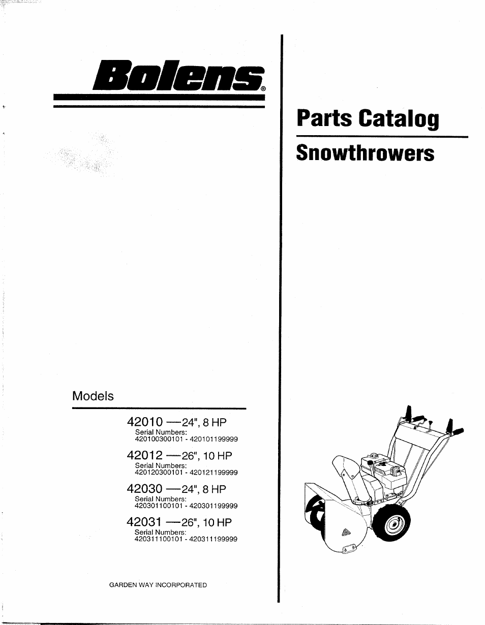 Bolens 42031 User Manual | 12 pages