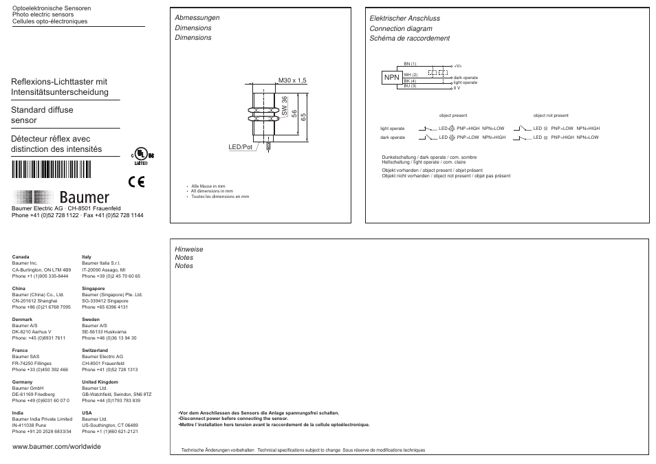 Baumer FZAM 30N5004 User Manual | 2 pages