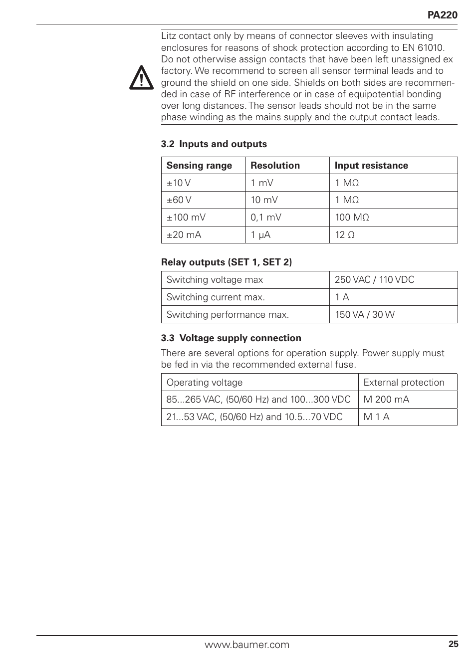 Baumer PA220 User Manual | Page 25 / 53