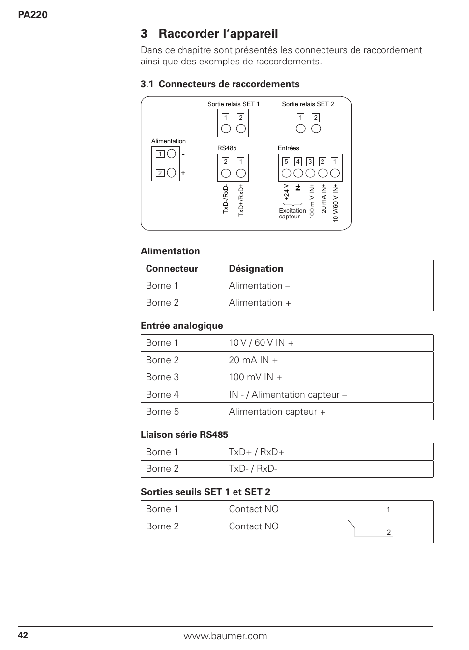 3 raccorder l‘appareil, Pa220 | Baumer PA220 User Manual | Page 42 / 53