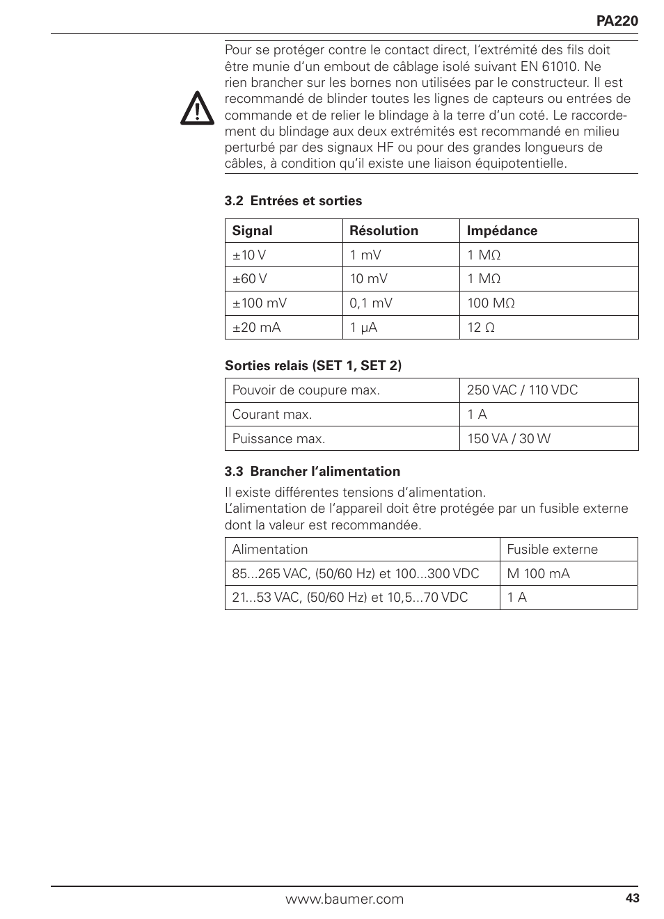 Baumer PA220 User Manual | Page 43 / 53