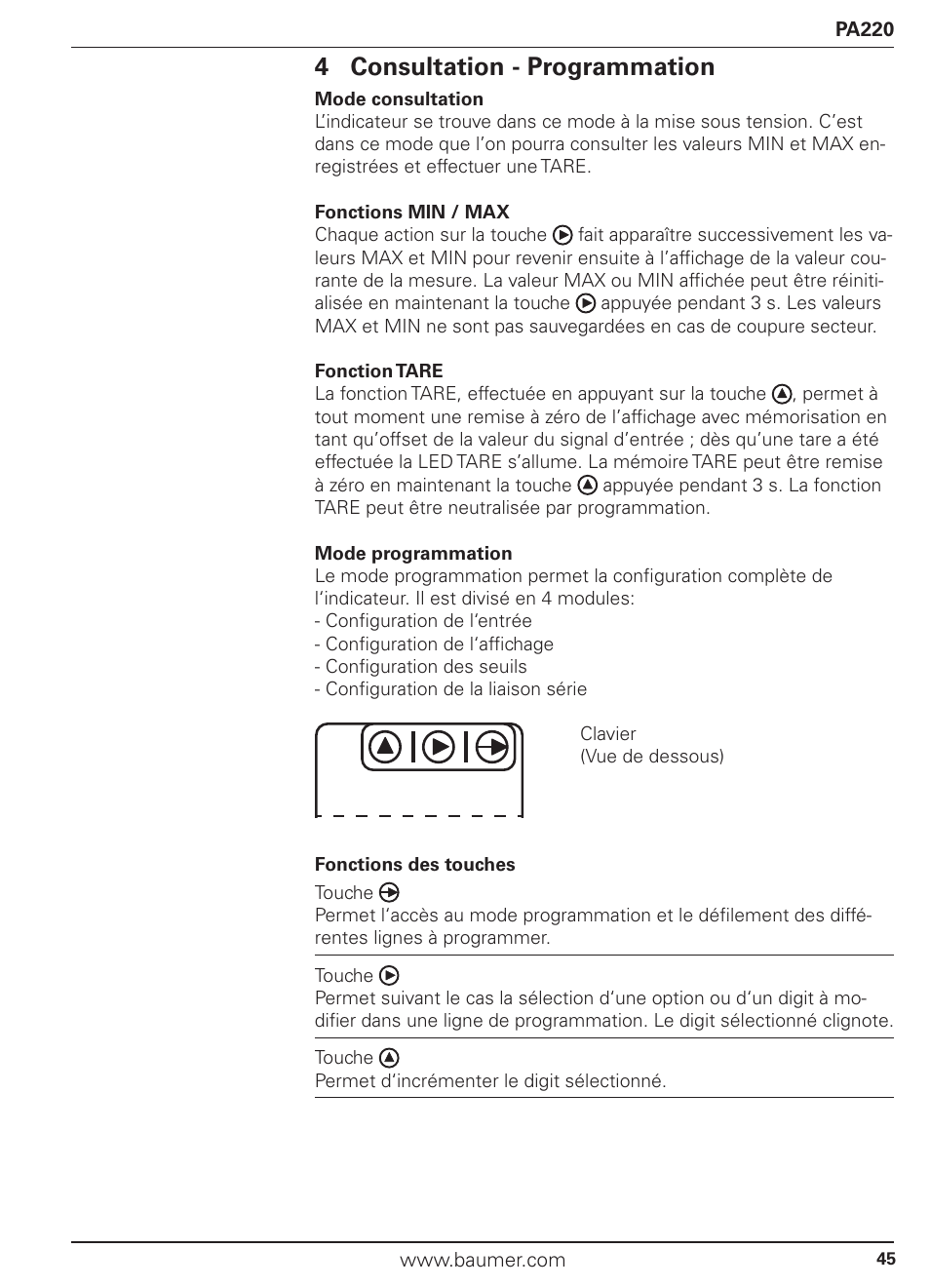 4 consultation - programmation | Baumer PA220 User Manual | Page 45 / 53