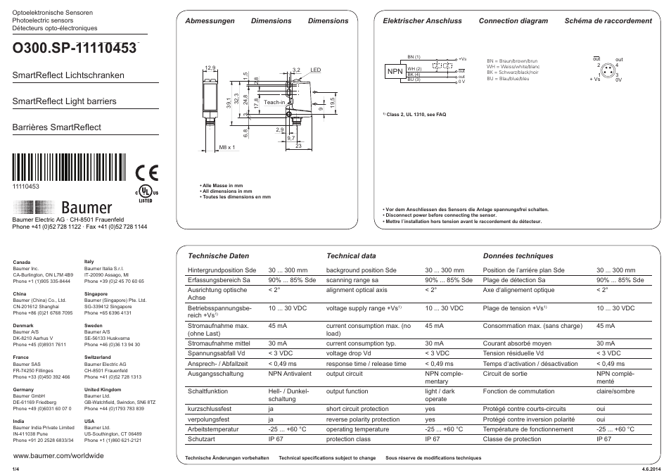 Baumer O300.SP-NV1T.72N User Manual | 4 pages