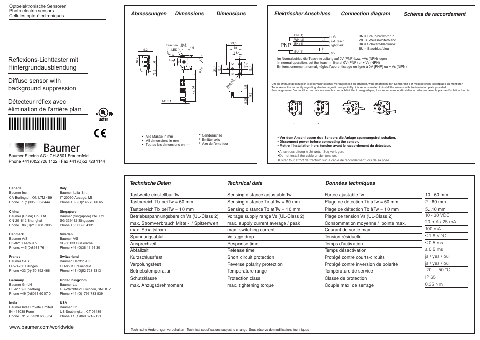 Baumer FHDK 07P6901/KS35A User Manual | 2 pages