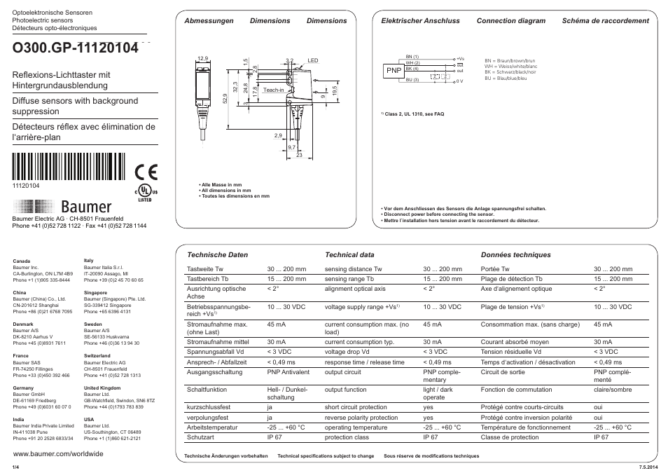 Baumer O300.GP-PV1T.72CU User Manual | 4 pages