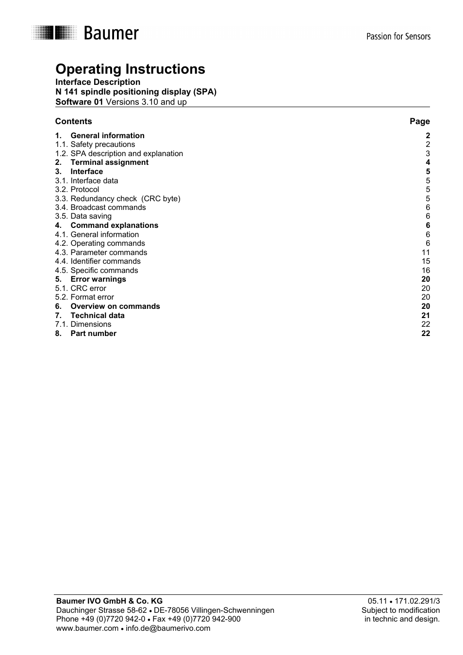 Baumer N 141 User Manual | 22 pages