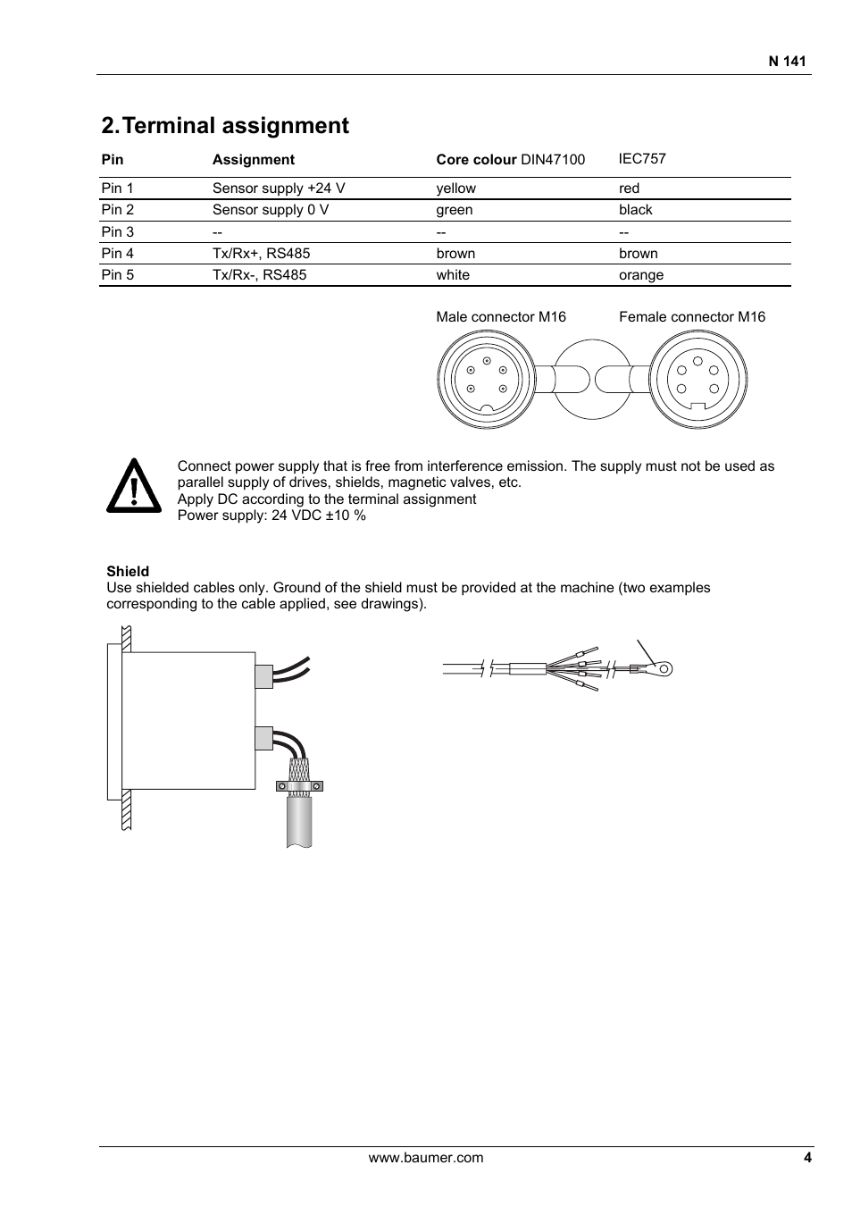 Terminal assignment | Baumer N 141 User Manual | Page 4 / 22