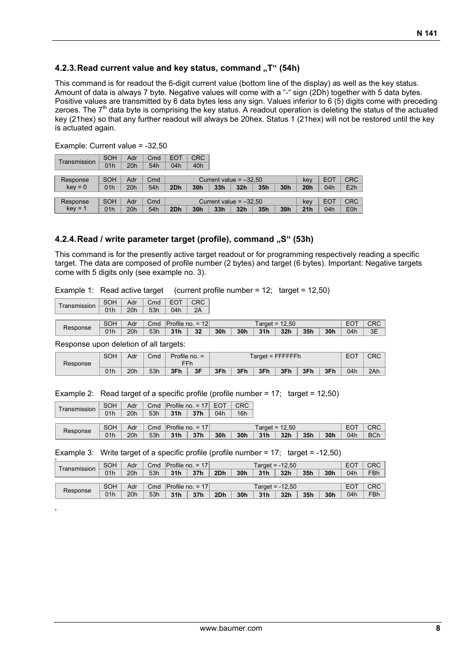 N 141, Response upon deletion of all targets | Baumer N 141 User Manual | Page 8 / 22