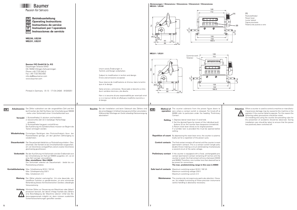 Baumer UE231 counter User Manual | 2 pages
