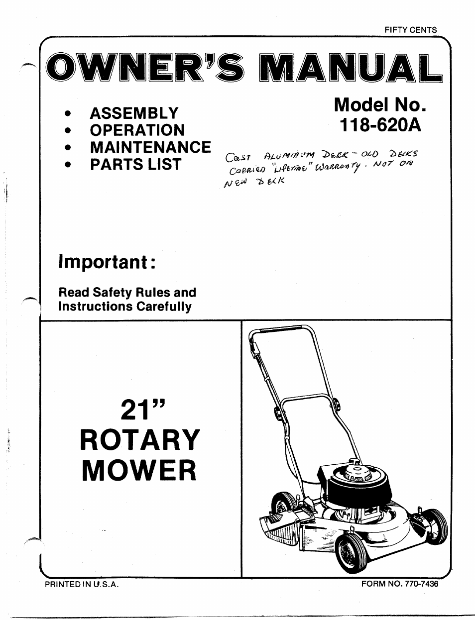 Bolens 118-620A User Manual | 12 pages