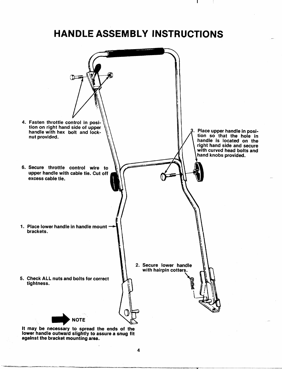 Handle assembly instructions | Bolens 118-620A User Manual | Page 4 / 12